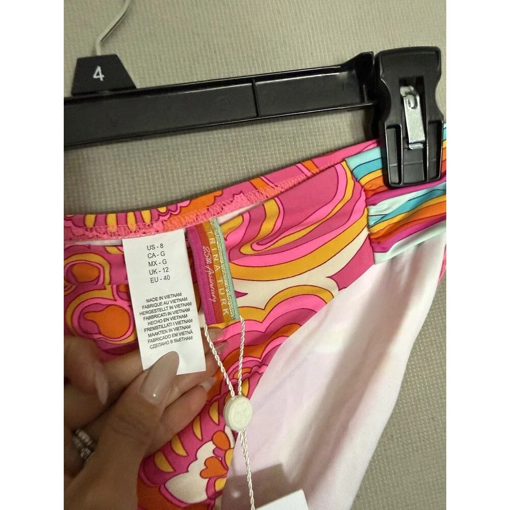 Trina Turk Bikini Swimsuit Bottom 8 M Hawaiian Garden Tab-Side Hipster PinkNWT